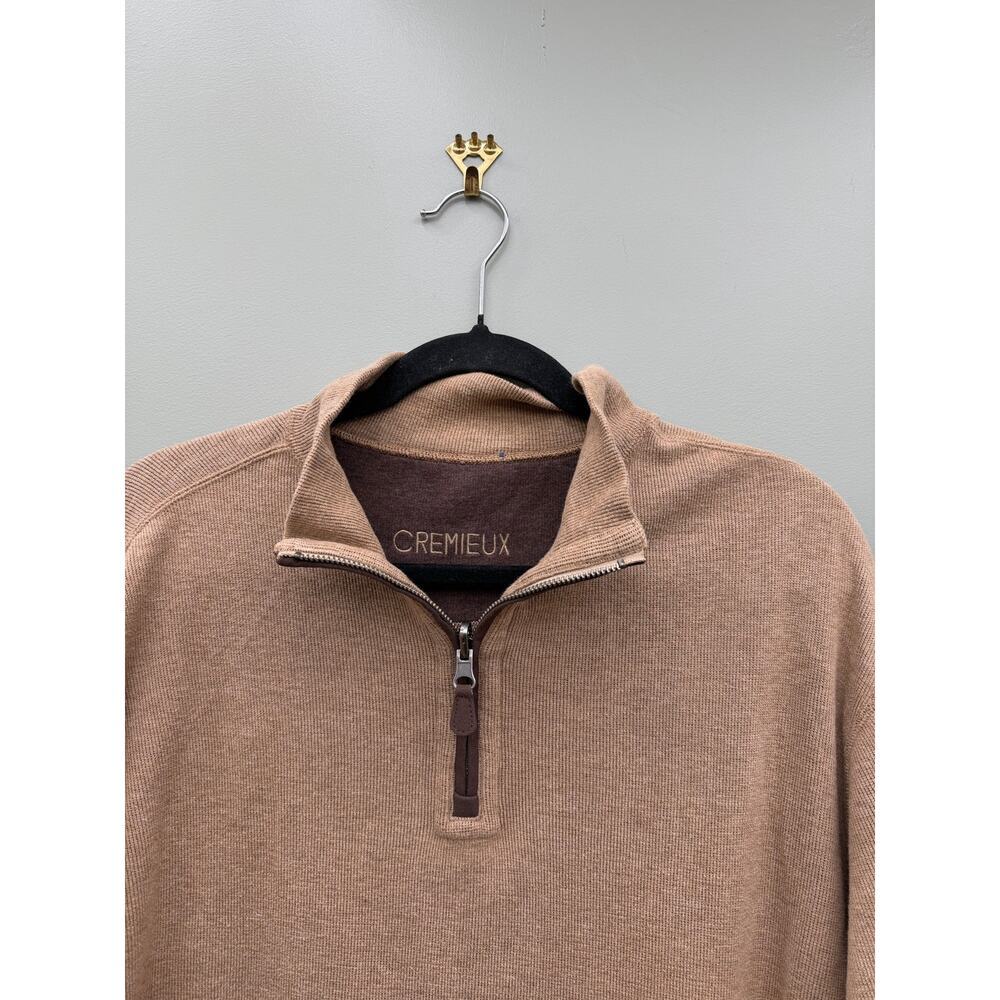 Cremieux 100% Cotton Quarter Zip Sweater Pullover Elbow Patches Tan L XL - Picture 2 of 5
